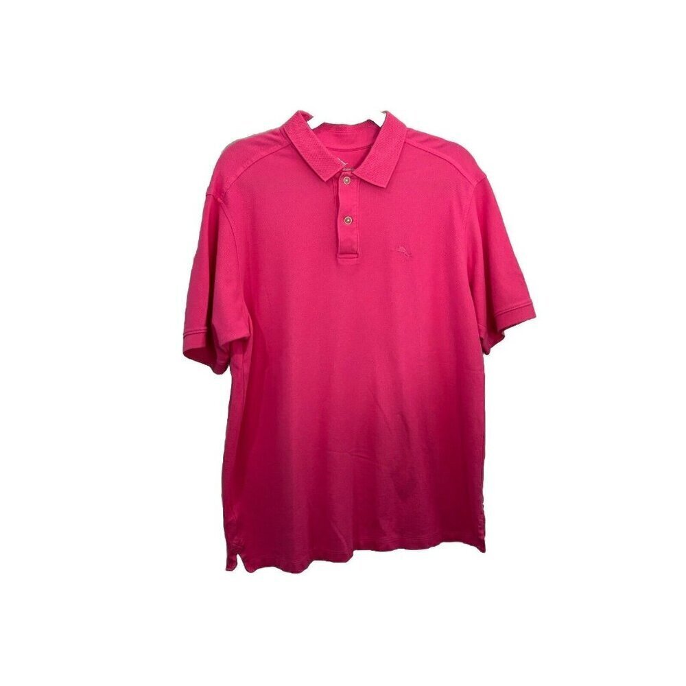 Tommy Bahama 100% Cotton Pink Polo Shirt Short Sleeve Men Large